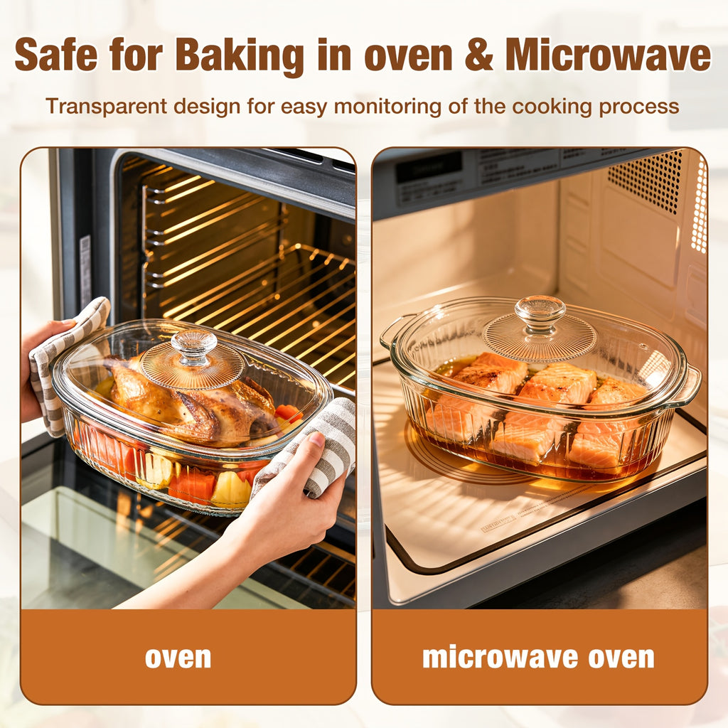 Glass Baking Dish with Lid Set - Borosilicate Casserole Dish with Glass Lid & Silicone Mat, Oven & Microwave Safe, 61oz or 95oz, for Chicken, Pasta, Desserts & Holiday Cooking
