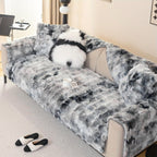 Gradient Faux Rabbit Plush Sofa Cover Non-Slip Furniture Protector – Armchair Loveseat 2 3 4 Seater Couch Cover, Armrest Backrest Pillow Case, 4 Colors 7 Sizes