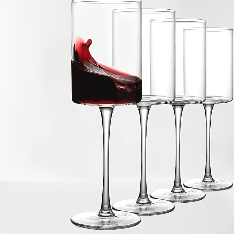Square Wine Glasses Set of 4 - 15oz Hand Blown Borosilicate Crystal Stemmed Wine Glass for Red & White Wine, Wine Tasting Party Wedding Anniversary Christmas Birthday Gift