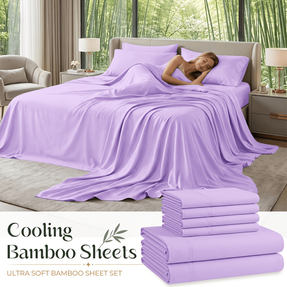 Cooling Bamboo Sheet Sets Deep Pocket 16 Inch Moisture-Wicking Breathable Soft 1800 Thread Count Fitted Sheet Twin Full Queen King All Season