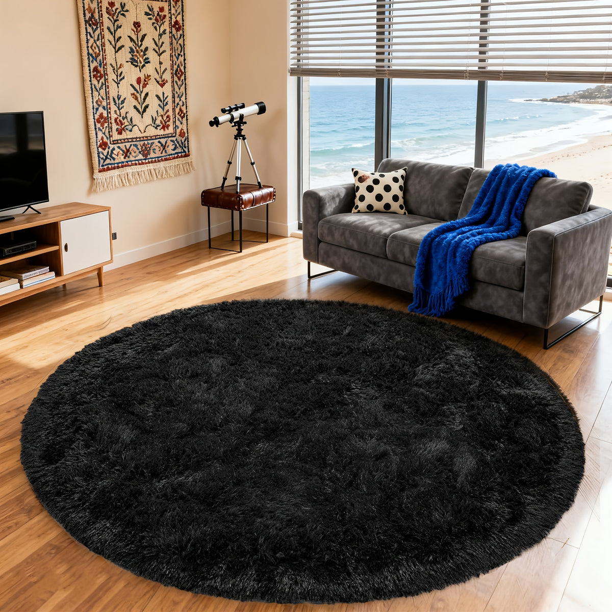 Tie Dye Round Area Rug Soft Plush Shaggy Circle Floor Mat Non-Slip for Living Room Bedroom Dorm – Boho Rainbow & Solid Colors 4x4 5x5 6x6 7x7 8x8 Ft | Home Decor Aesthetic