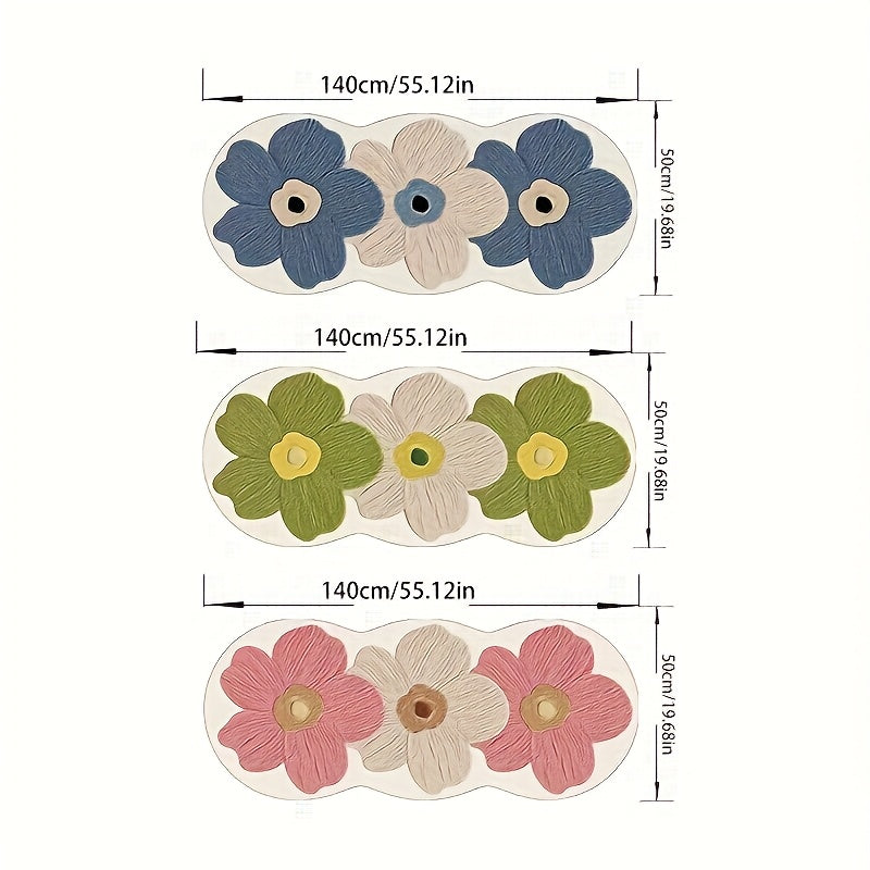 Luxury Soft Plush Floral Mat – 10mm Thick Non-Slip Machine Washable Decorative Rug for Bedside, Living Room, Corridor, Study & Cloakroom, Navy Blue & Brown, 4 Styles