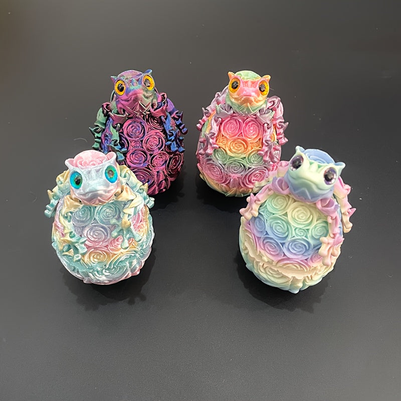 3D Printed Rose Frog & Rose Egg Statue Ornaments Set of 4 – Multicolor Desktop Decoration Figurines for Home Office Party Car Display, Unique Gift for Friends & Family, Random Color