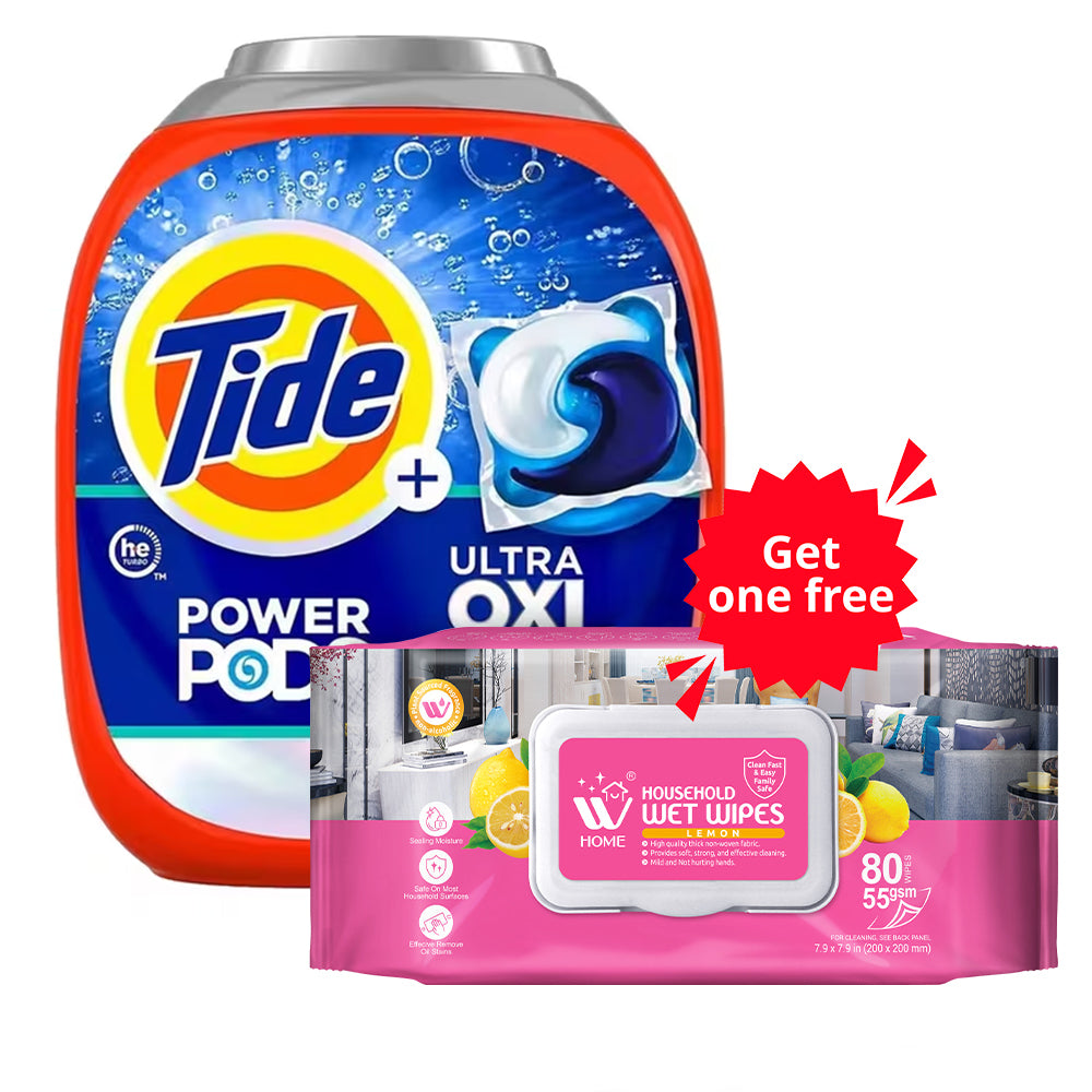Tide Ultra OXI Power PODS 72-Count – Odor Eliminator Laundry Pods, Original Scent, Works in Hot & Cold Water + Free Wet Wipes