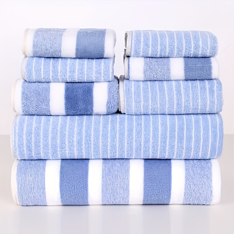 8-Piece Hotel-Quality Striped Bath Towel Set – Lint-Free Super Absorbent Two-Color Towels | 2 Large Bath Towels, 2 Medium Bath Towels & 4 Washcloths