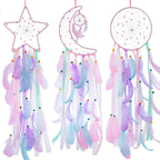 Dream Catcher Wall Decor Set of 3 – Star Moon Sun Boho Room Decor for Teen Girls & Kids Bedroom