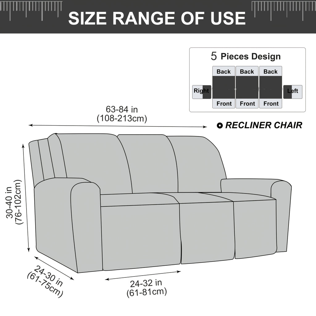 3-Seater Recliner Cover - Plush High Stretch Wear-Resistant Machine Washable Easy Clean Sofa Protector for Living Room and Bedroom