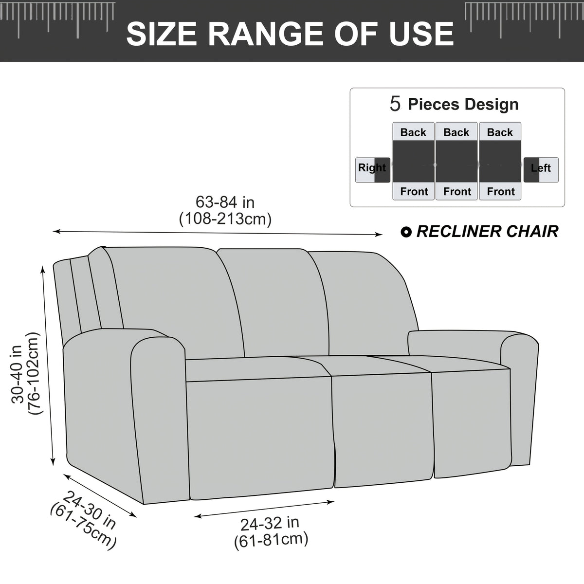 3-Seater Recliner Cover - Plush High Stretch Wear-Resistant Machine Washable Easy Clean Sofa Protector for Living Room and Bedroom