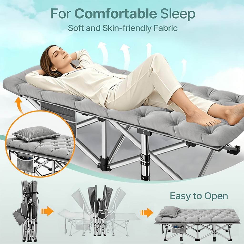 Portable Folding Camping Bed 28in Wide Heavy Duty 510 710 lbs with Optional Mattress Cushion Pillow Carry Bag Cot for Office Nap Beach Yard RV Adult