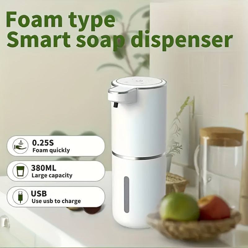 Touchless Foam Soap Dispenser Automatic USB-C Rechargeable Wall-Mounted IPX5 Waterproof 400ml with 4 Adjustable Foam Levels for Bathroom and Kitchen – No Battery Needed