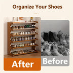 Bamboo Shoe Rack 3, 5 or 6-Tier Wide Wood Grain Finish – Freestanding Shoe Storage Shelf Holds 6 to 24 Pairs, Easy Assembly for Entryway, Hallway, Bedroom, Living Room & Garage
