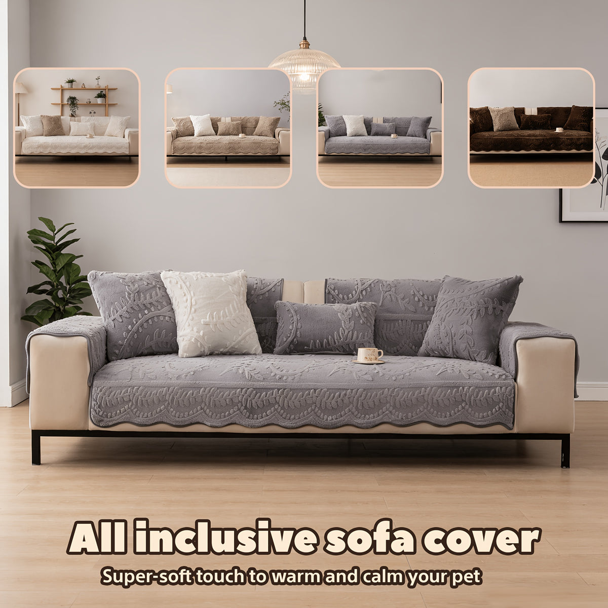 Thick Faux Rabbit Plush Sofa Cover – Soft Non-Slip Washable Pet-Friendly Furniture Protector for Living Room, Bedroom & Office – 4 Colors, Armrest to 4-Seat