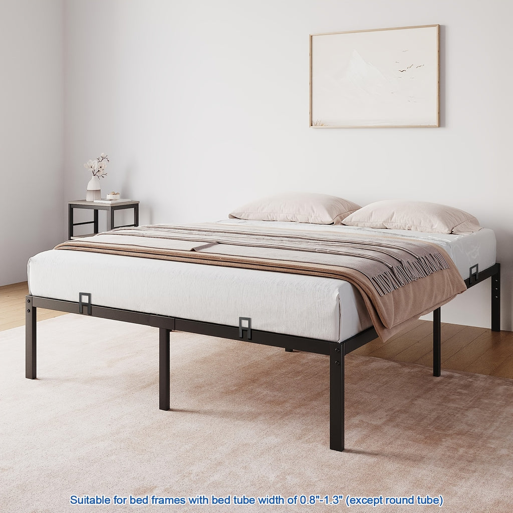 Non-Slip Mattress Gripper Brackets 4 Sets Adjustable Heavy Duty Anti-Slide Holder Clips with Screws for Metal Bed Frames Stops Mattress Sliding Black