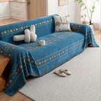 Chenille Boho Sofa Cover with Embroidered Detail – Machine Washable Slipcover for 1 2 3 4 Seater Sectional Couches, Extra Large Sizes, No Padding, 4 Colors