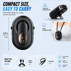 3-in-1 Portable Waist Fan USB-C Rechargeable 3500mAh – Wearable Neck Fan with Lanyard, Clip & Desk Stand, 5-Speed Hands-Free Personal Cooling Fan for Travel, Outdoor, Work & Gym