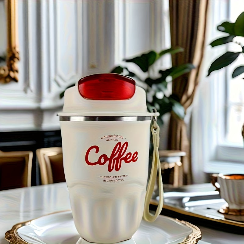 Vacuum Insulated Travel Coffee Mug 12oz – 316 Stainless Steel Double-Wall Tumbler with Carrying Strap, Keeps Hot & Cold 12+ Hours, Dishwasher Safe