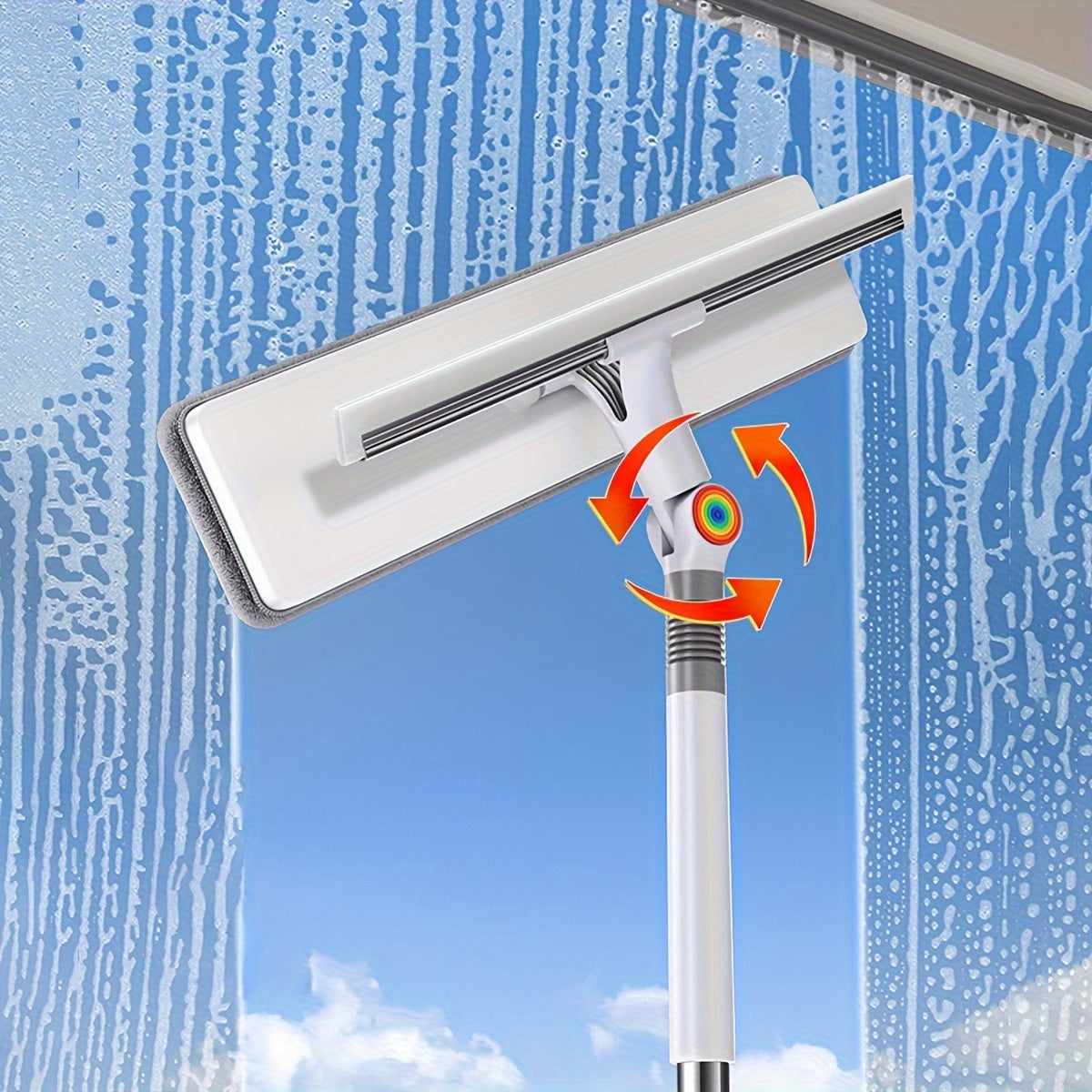 Window Squeegee Cleaner with Extendable Long Handle, 2-in-1 Scrubber & Squeegee Set for Glass, Car Windshield, Floors & High Windows – Streak-Free, Wet & Dry Use, Microfiber Cloth Included