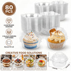 Cupcake Boxes with Dome Lids 80pcs Individual Clear Plastic Cupcake Containers Single Cupcake Holder for Muffins Pastries - Bakery Packaging for Party Picnic Restaurant Mother's Day Gifts, 50/80 Pack