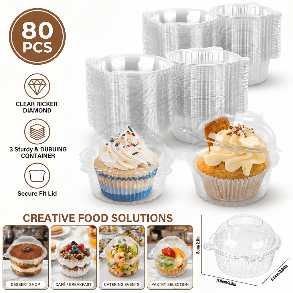 Cupcake Boxes with Dome Lids 80pcs Individual Clear Plastic Cupcake Containers Single Cupcake Holder for Muffins Pastries - Bakery Packaging for Party Picnic Restaurant Mother's Day Gifts, 50/80 Pack