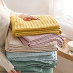 Waffle Cotton Blanket Pure Cotton Multi-Layer Machine Washable Lightweight Throw for Bed Sofa Air Conditioning Summer Cooling Lunch Break Car Use Multiple Sizes and Colors