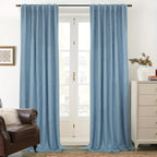 Linen Blackout Curtains 2 Panels – 100% Light Blocking Farmhouse Thermal Insulated Drapes, Rod Pocket Back Tab Ring Clips, Machine Washable, Living Room Bedroom, 9 Colors Multiple Sizes