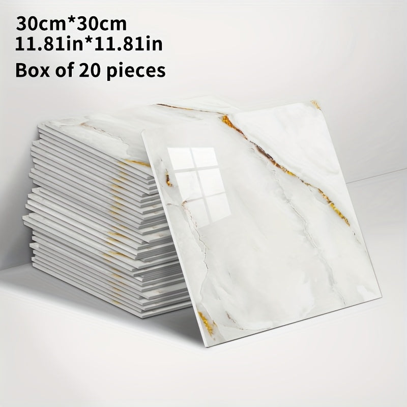 3D Marble Peel and Stick Wall Tiles 20/50pcs, Self-Adhesive Foam Wall Panels & Wall Stickers for Bathroom, Kitchen, Living Room & Bedroom Renovation, Easy to Cut & Clean, Grey Marble, Not Real Tile
