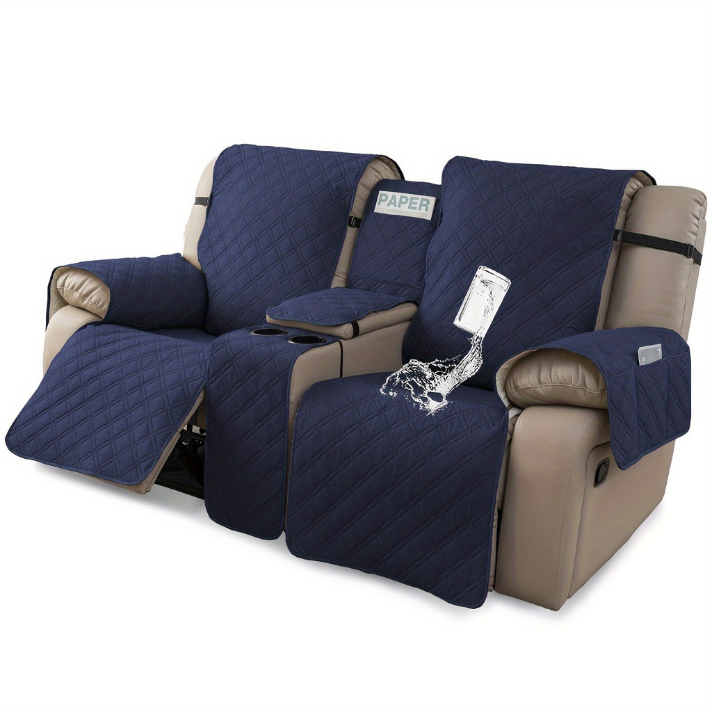 Recliner Loveseat Cover with Console 4-Piece Chenille Quilted Waterproof Slipcover | Non-Slip Pet Scratch Resistant Sofa Protector with Cup Holder Pocket, 9 Colors