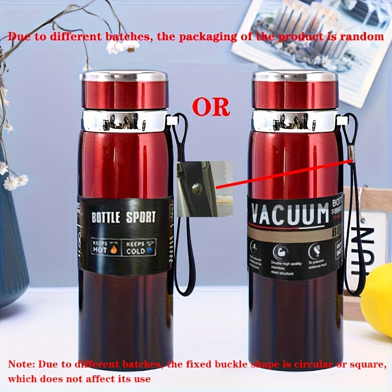 316 Stainless Steel Insulated Water Bottle 800ml/27oz with Carrying Sling - Keeps Cold 24 Hrs & Hot 10 Hrs, Portable Travel Bottle for Camping Hiking Driving, Gradient Blue Red Steel