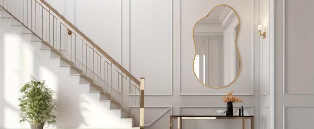 Irregular Wall Mirror Golden Asymmetrical Decorative Mirror Aviation Aluminum Alloy Frame for Bathroom Bedroom Living Room Entryway Cloakroom Modern Home Decor