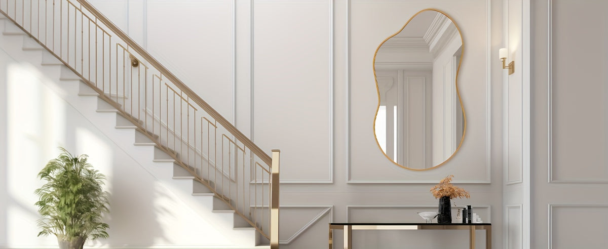 Irregular Wall Mirror Golden Asymmetrical Decorative Mirror Aviation Aluminum Alloy Frame for Bathroom Bedroom Living Room Entryway Cloakroom Modern Home Decor