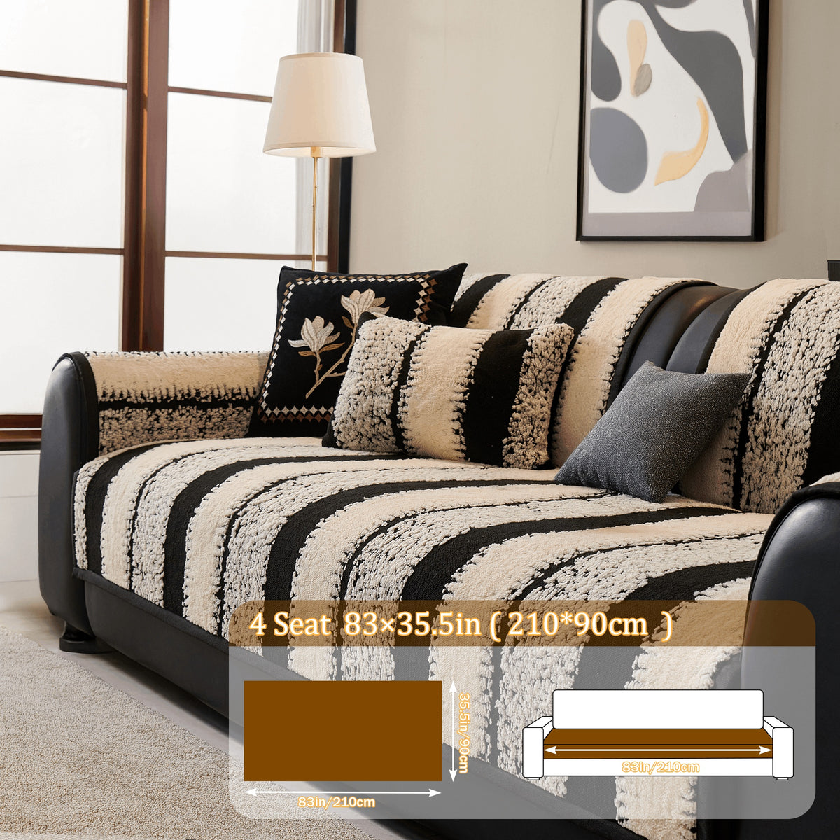 Plush Couch Cover Non-Slip Washable Sofa Cushion Pad for 2/3/4 Seat Sectional L-Shape Couch | Pet & Kid Friendly Furniture Protector Slipcover, Black Gray Brown