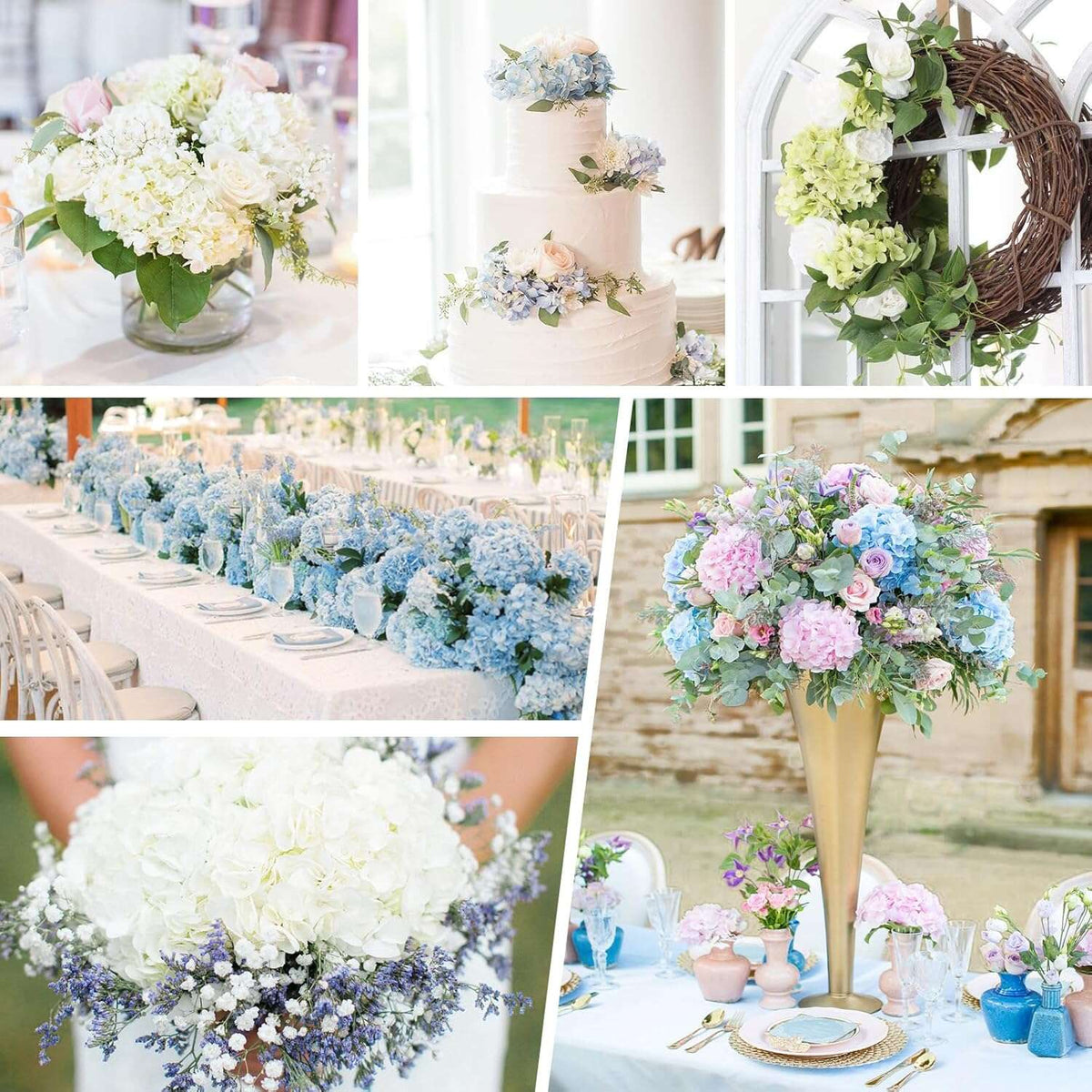 Silky Hydrangea Artificial Flowers 20/40 Pack, 16.2 Inch Blue & White – Outdoor Faux Hydrangea Stems for Wedding, Garden, Home Party, Exhibition & Christmas Decorations