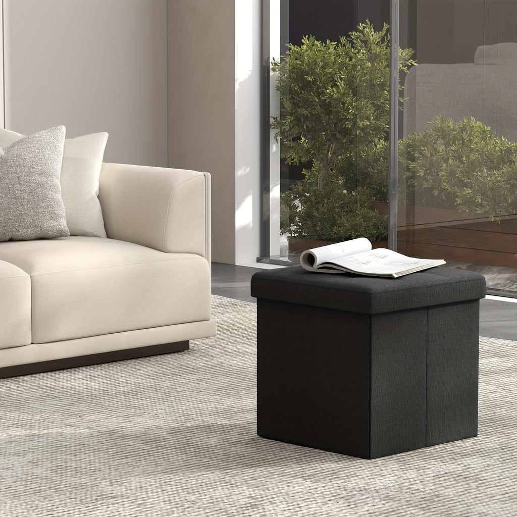 Foldable Storage Cube Ottoman Footstool – 11.6" Hidden Storage, 286 lb Capacity, for Living Room Bedroom Dorm, Ink Black Dark Gray Jelly Pink