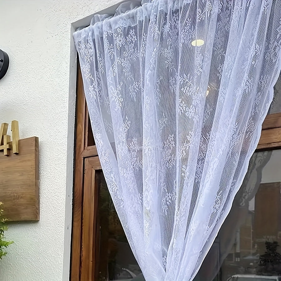 Vintage Lace Door Curtain with Wave Edge – Semi-Sheer Floral Embroidered Rod Pocket Panel for Home, Hallway & Outdoor | White, Black & Green
