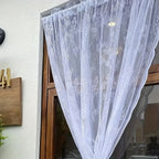Vintage Lace Door Curtain with Wave Edge – Semi-Sheer Floral Embroidered Rod Pocket Panel for Home, Hallway & Outdoor | White, Black & Green