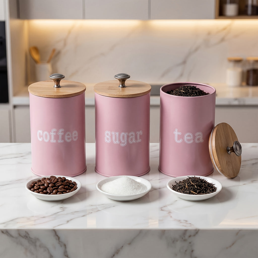 Airtight Coffee Canisters Set of 3 with CO2 Valve - Stainless Steel Coffee Container with Bamboo Lid, Espresso Bean & Ground Coffee Storage, Kitchen Barista Organizer Canisters