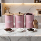 Airtight Coffee Canisters Set of 3 with CO2 Valve - Stainless Steel Coffee Container with Bamboo Lid, Espresso Bean & Ground Coffee Storage, Kitchen Barista Organizer Canisters