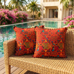 2-Pack Turkish Moroccan Throw Pillows with Inserts Reversible Floral Boho Decorative Pillow 18x18 Inch Polyester Square Cushion Zip Cover for Sofa Couch Bedroom Living Room 7 Colors