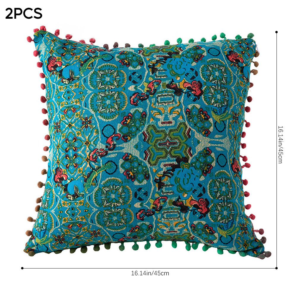 2-Pack Turkish Moroccan Throw Pillows with Inserts Reversible Floral Boho Decorative Pillow 18x18 Inch Polyester Square Cushion Zip Cover for Sofa Couch Bedroom Living Room 7 Colors