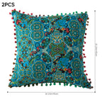 2-Pack Turkish Moroccan Throw Pillows with Inserts Reversible Floral Boho Decorative Pillow 18x18 Inch Polyester Square Cushion Zip Cover for Sofa Couch Bedroom Living Room 7 Colors