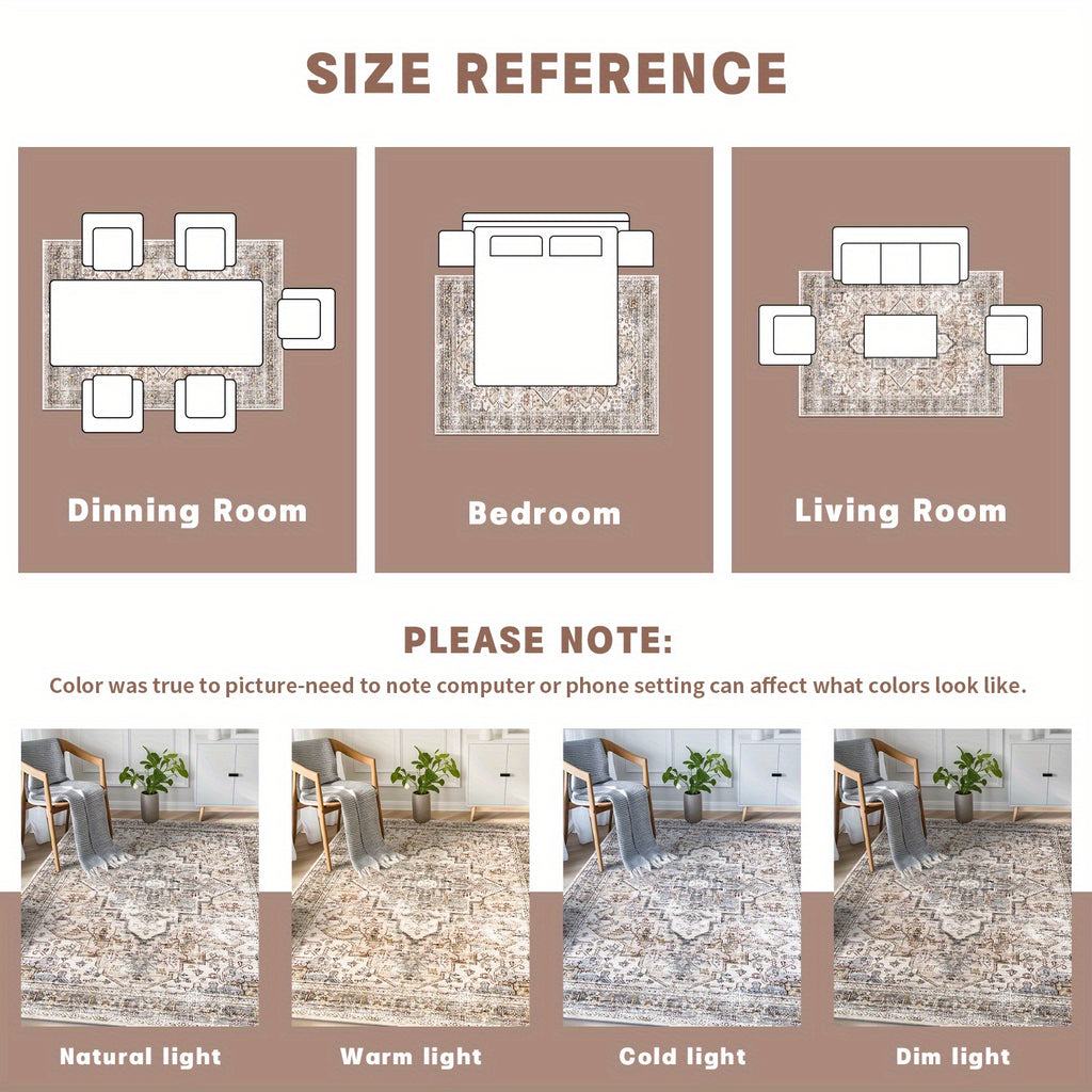 Bohemian Area Rug Washable Ultra-Soft Non-Slip Retro Foldable Living Room Bedroom Rug Beige Grey 4x6 5x7 6x9 8x10 9x12