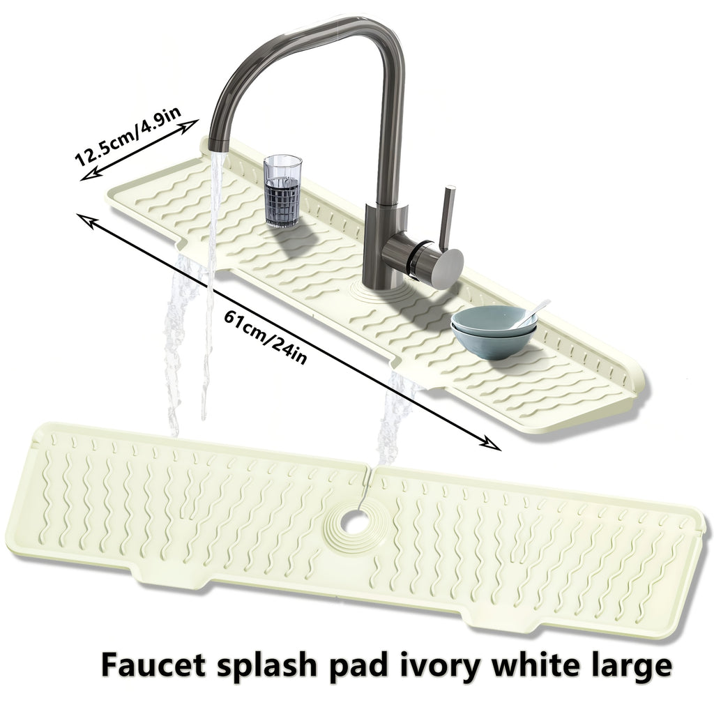Silicone Sink Drying Mat & Faucet Splash Pad with Sponge Holder – Wave Pattern, 5° Drainage Slope, Heat-Resistant, 3 Sizes & 3 Colors for Kitchen & Bathroom Counter