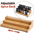 Bamboo 3-Tier Ladder Spice Rack & Kitchen Cabinet Organizer – Expandable Countertop Shelf for Spice Jars, Bottles & Pantry Storage – Space-Saving Kitchen Display Stand