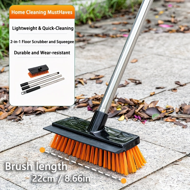 Heavy Duty Outdoor Floor Scrub Brush 10.24" Dual-Purpose with Water Scraper & Stiff Bristles – Hard Broom for Patio, Deck, Driveway & Concrete Cleaning, Home & Commercial Use