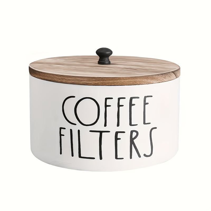 Rustic Wooden Coffee Filter Holder with Lid – Countertop Storage Container for Coffee Filters & Accessories, Kitchen Decor Organizer
