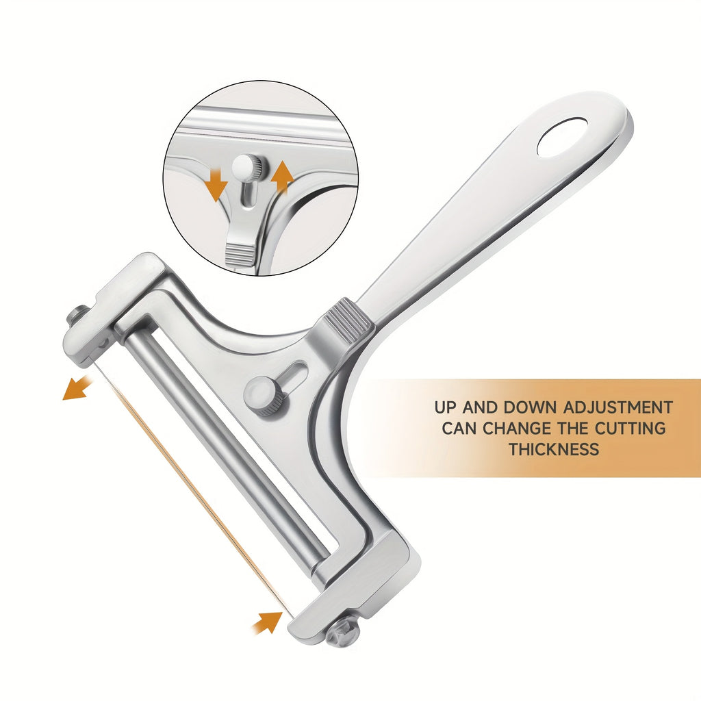 Adjustable Cheese Slicer & Garlic Press 2-Piece Kitchen Tool Set – Metal Blade Adjustable Thickness, Manual Cheese Cutter for Home Cooking