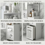 47-Inch Slim Floor Bathroom Storage Cabinet with Toilet Paper Holder & Hidden Trash Can – Narrow PVC Space-Saving Organizer Shelf for Small Bathroom, Apartment, Dorm, Kitchen, Laundry Room & Entryway
