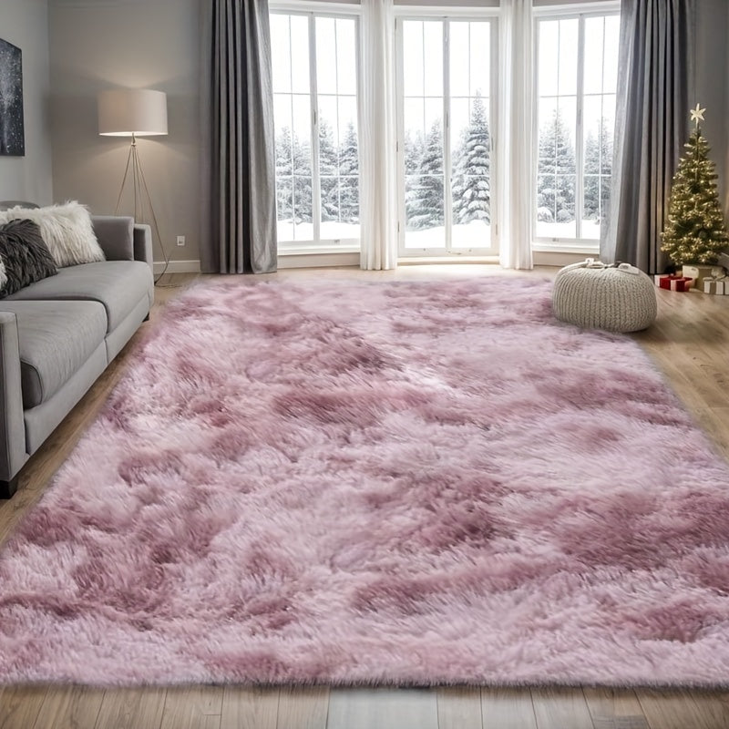 Plush Fluffy Area Rug Tie Dye Soft Indoor Carpet Non-Slip for Living Room Bedroom – Modern Home Decor Floor Mat | Multiple Sizes | Light Gray, Dark Gray, Black, Pink