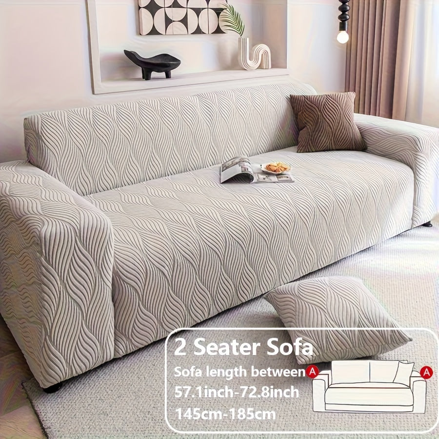 Jacquard Elastic Sofa Cover – Modern Artistic Slip-Resistant Couch Slipcover | All-Season Polar Fleece Furniture Protector for Living Room, Office & Bedroom | Includes Free Pillow Cover | 1-4 Seater
