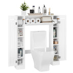 Over Toilet Storage Cabinet White Bathroom Cabinet with Toilet Paper Holder Adjustable Shelves Two Side Doors and Pull-Down Door Space Saving Bathroom Organizer